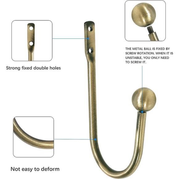 Curtain Holdback, 4 Pcs Wall Mounted Drapery Tiebacks with Screws, Heavy Duty - Picture 7 of 7